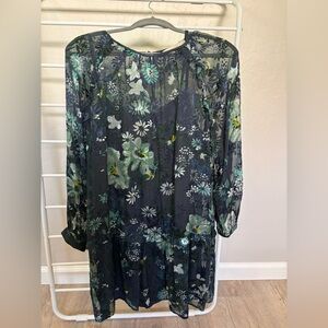 LOFT Floral Long Sleeve Dress - Blue